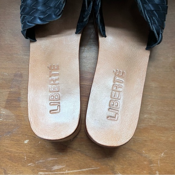 Coastal Summer Black Woven Slide Wooden Block Heel Leather Mules Liberté - Picture 10 of 14